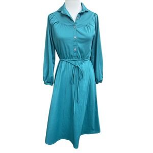 Vintage‎ Teal Terri Juniors California 1970s Polyester Long Sleeve Dress Size 7